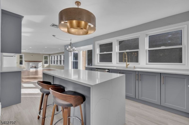 Chandelier, Interior, Kitchen, Pendant Lights, Recessed Lighting, Wood Texture Flooring