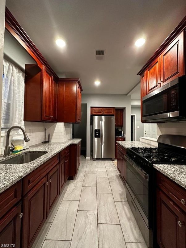 Interior, Kitchen, Marble, Recessed Lighting, Stainless Steel Appliances