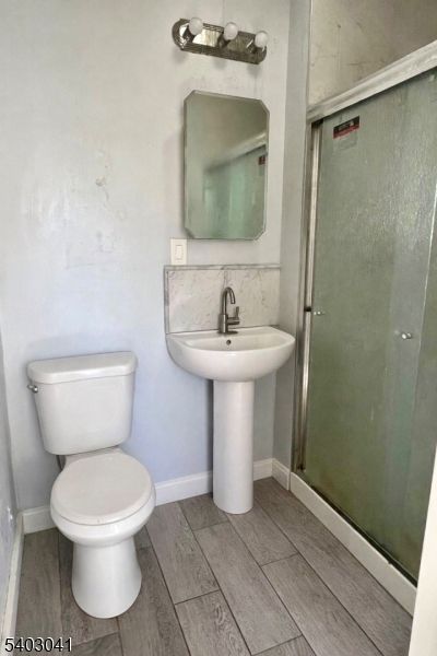 Bathroom, Glass Shower, Interior, Wood Texture Flooring