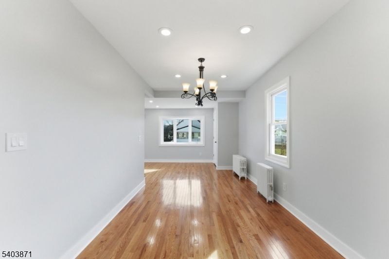 Chandelier, Empty room, Interior, Recessed Lighting, Wood Texture Flooring