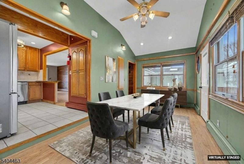 Dining room, Interior, Kitchen, Recessed Lighting, Wood Texture Flooring