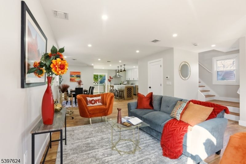 Dining room, Interior, Kitchen, Living room, Pendant Lights, Recessed Lighting, Wood Texture Flooring