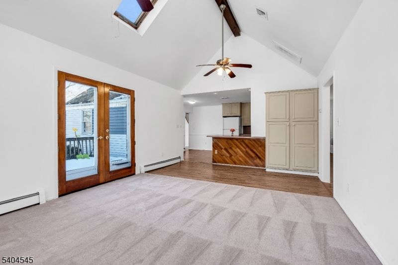 Empty room, Interior, Kitchen, Recessed Lighting, Wooden Beams, Wood Texture Flooring