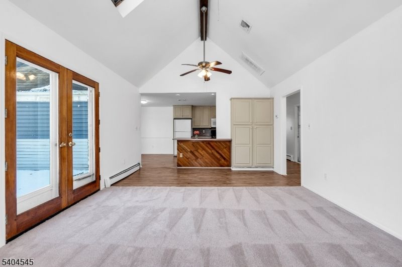 Empty room, Interior, Kitchen, Recessed Lighting, Wooden Beams, Wood Texture Flooring