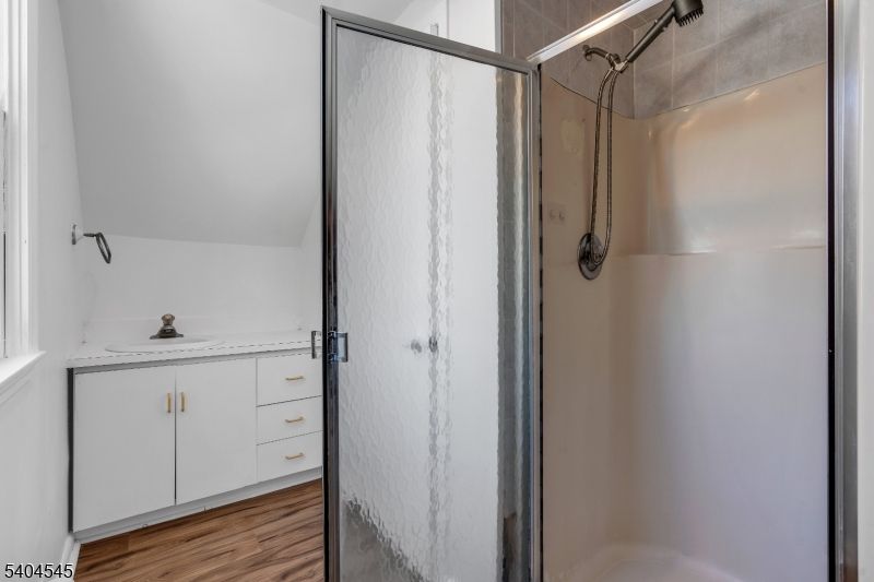 Bathroom, Glass Shower, Interior, Wood Texture Flooring
