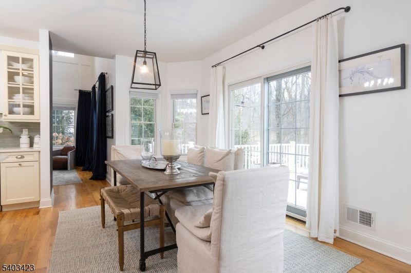 Dining room, Interior, Pendant Lights, Wood Texture Flooring