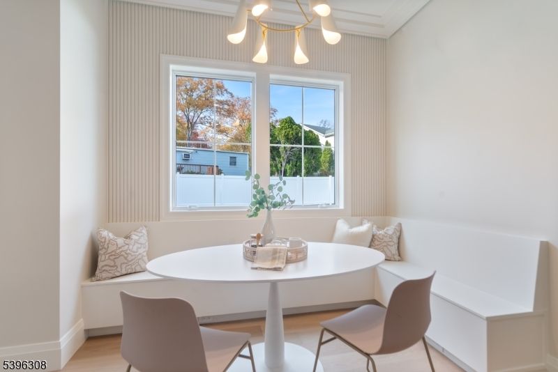 Dining room, Interior, Pendant Lights, Water, Wood Texture Flooring