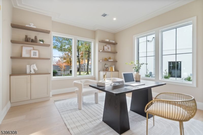 Home Office, Interior, Recessed Lighting, Wood Texture Flooring