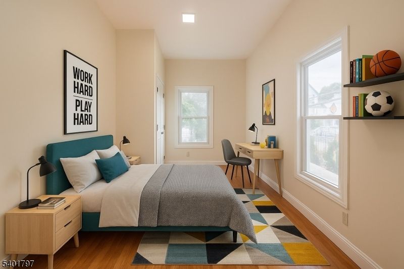 Bedroom, Home Office, Interior, Recessed Lighting, Wood Texture Flooring