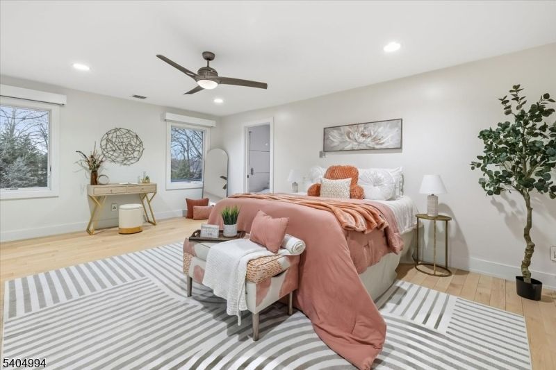 Bedroom, Interior, Recessed Lighting, Wood Texture Flooring