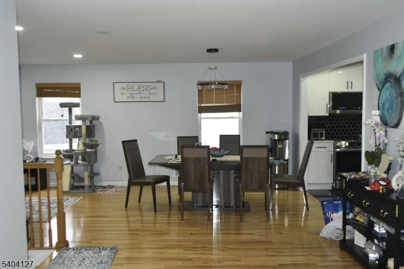 Dining room, Interior, Recessed Lighting, Wood Texture Flooring