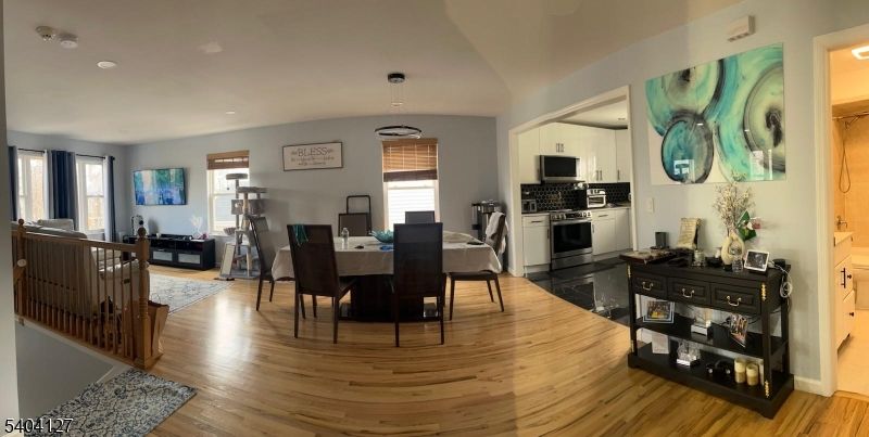 Dining room, Interior, Kitchen, Recessed Lighting, Wood Texture Flooring