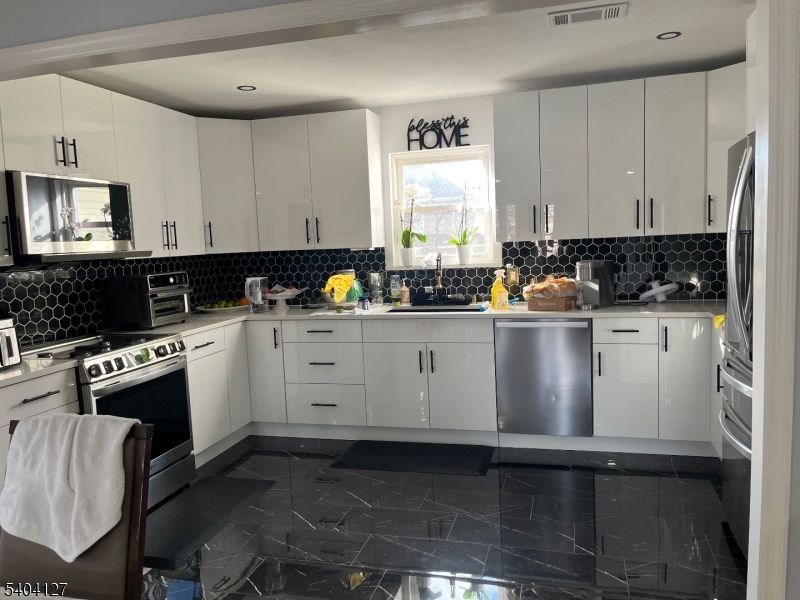 Interior, Kitchen, Marble, Recessed Lighting, Stainless Steel Appliances