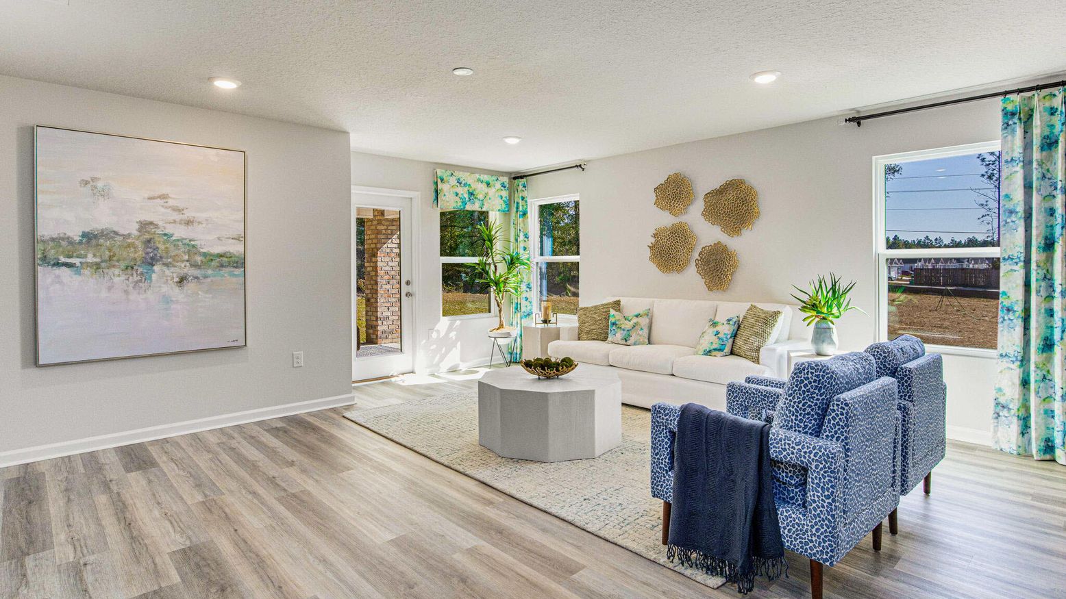 Interior, Living room, Recessed Lighting, Wood Texture Flooring