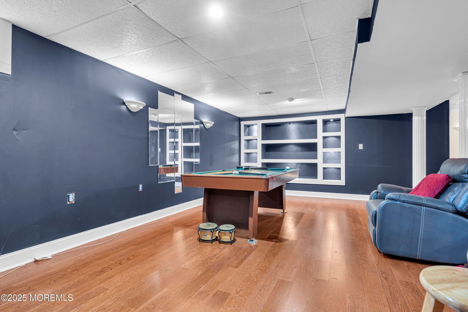 Billiard Table, Game Room, Interior, Recessed Lighting, Wood Texture Flooring
