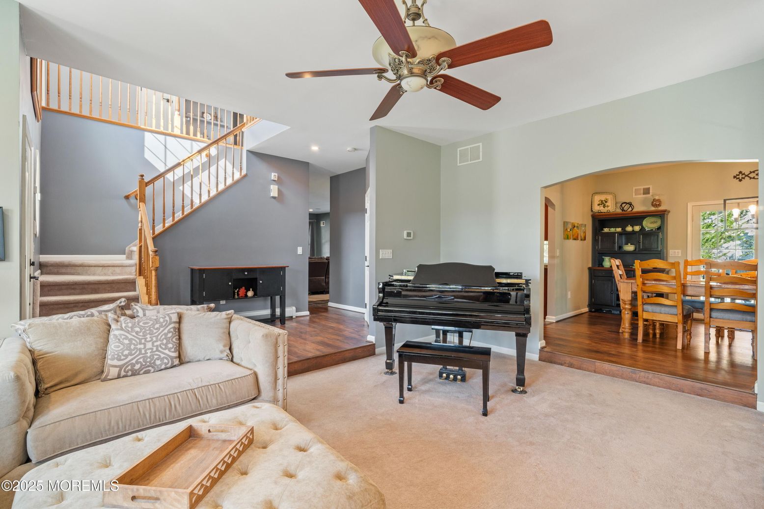 Dining room, Interior, Piano, Recessed Lighting, Wood Texture Flooring