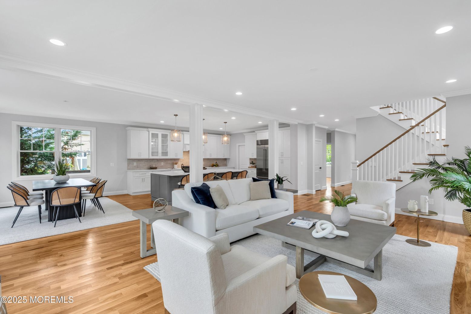 Dining room, Interior, Kitchen, Living room, Pendant Lights, Recessed Lighting, Wood Texture Flooring