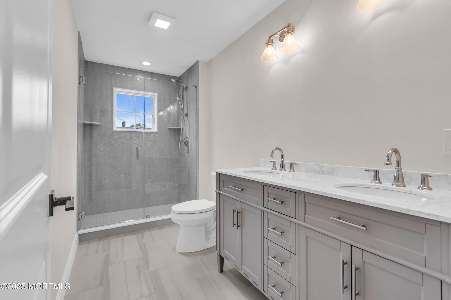 Bathroom, Dual Sink Vanities, Glass Shower, Interior, Recessed Lighting