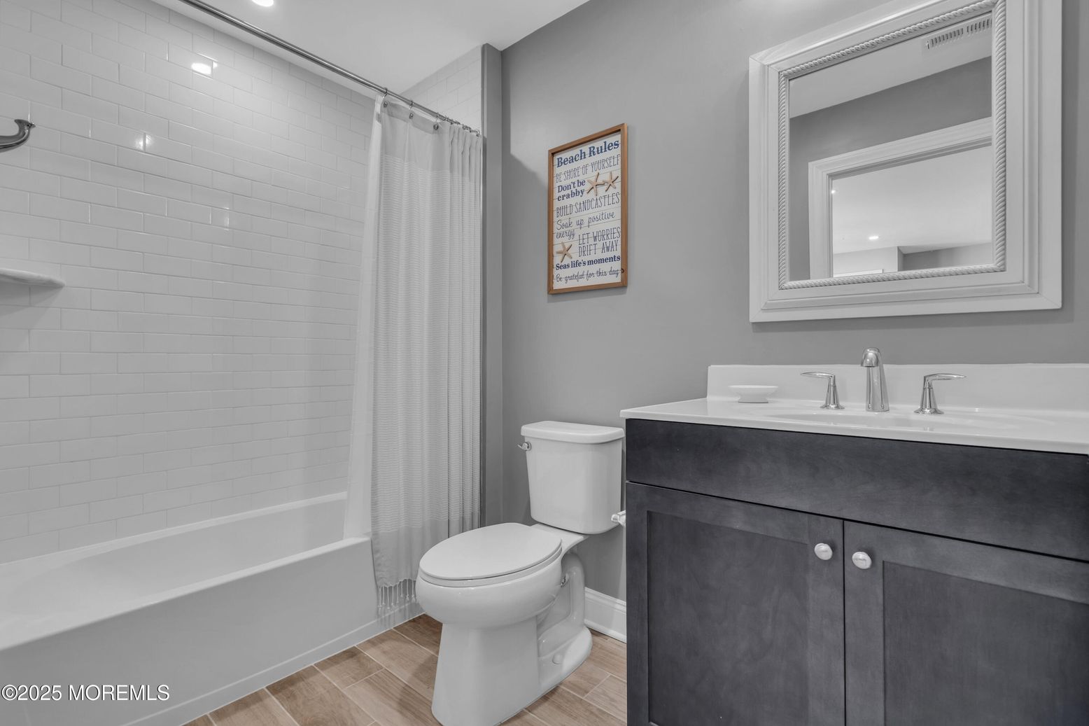 Bathroom, Interior, Recessed Lighting, Wood Texture Flooring