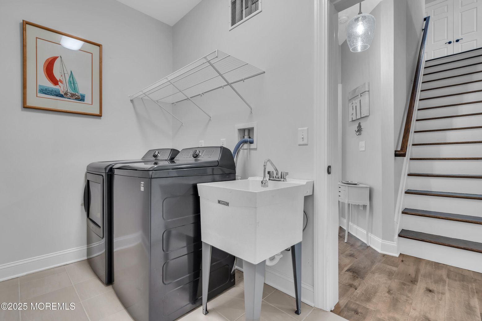 Interior, Pendant Lights, Washer, Wood Texture Flooring