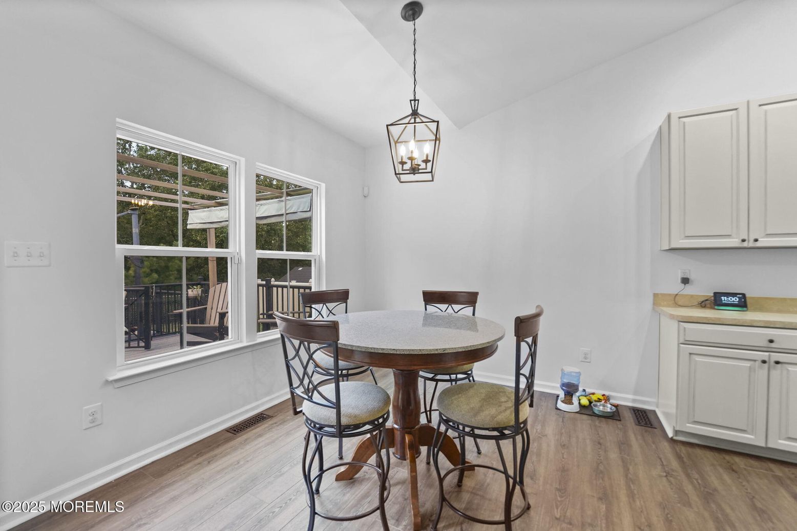 Dining room, Interior, Pendant Lights, Wood Texture Flooring