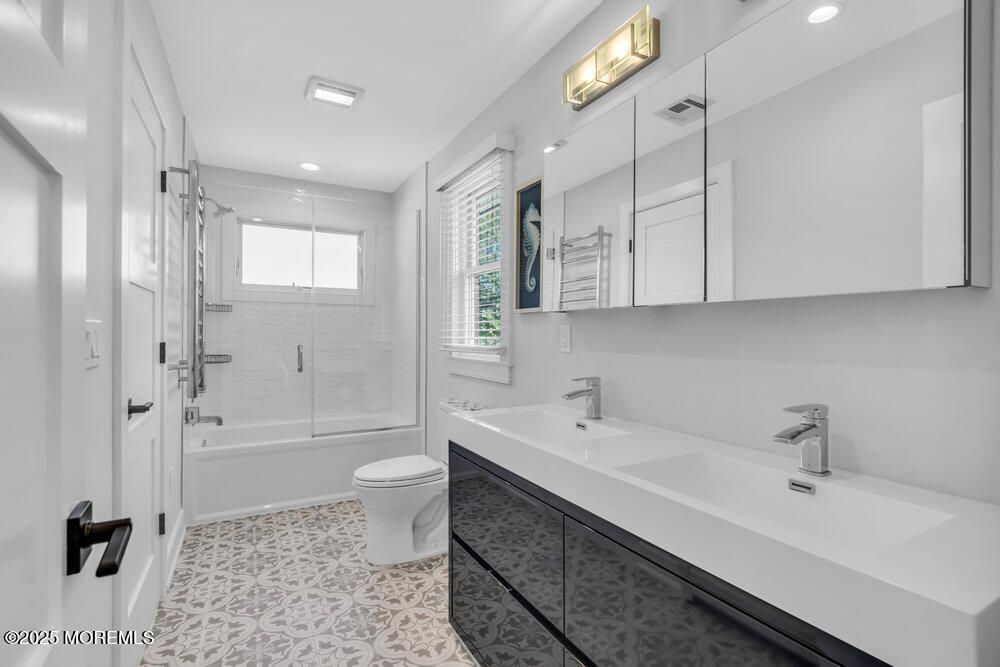 Bathroom, Dual Sink Vanities, Glass Shower, Interior, Recessed Lighting