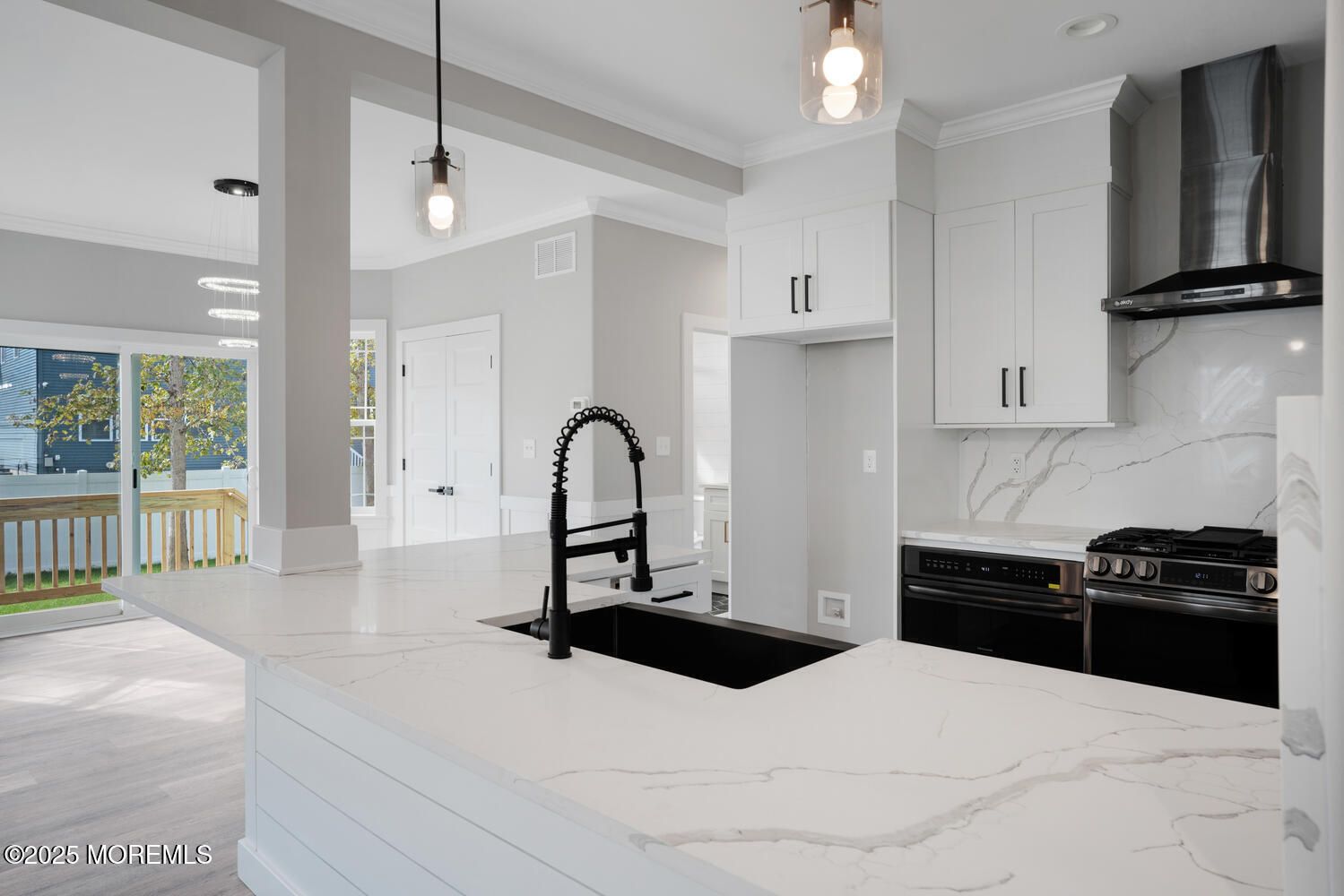 Interior, Kitchen, Pendant Lights, Recessed Lighting, Water, Wood Texture Flooring