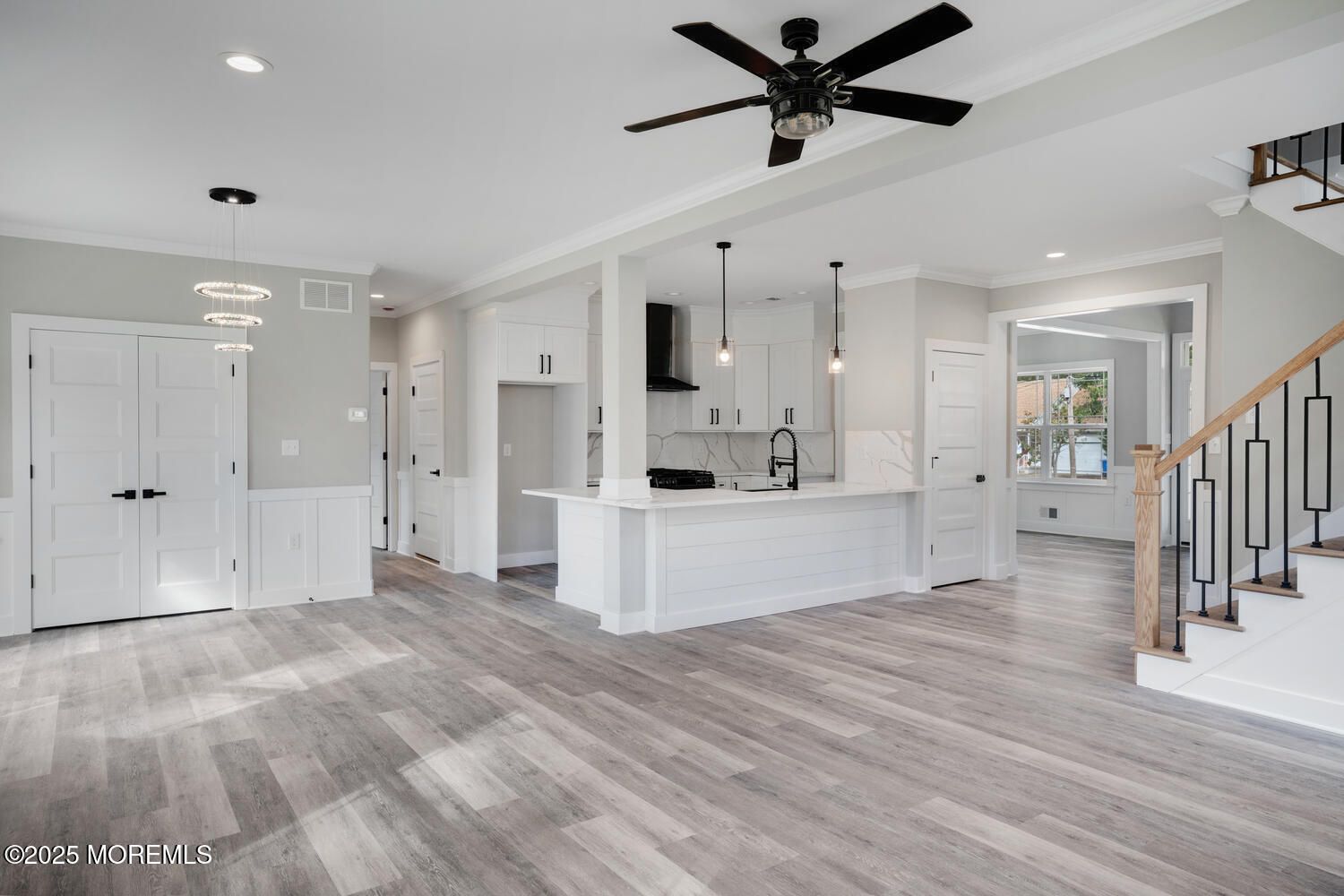 Interior, Kitchen, Pendant Lights, Recessed Lighting, Wood Texture Flooring