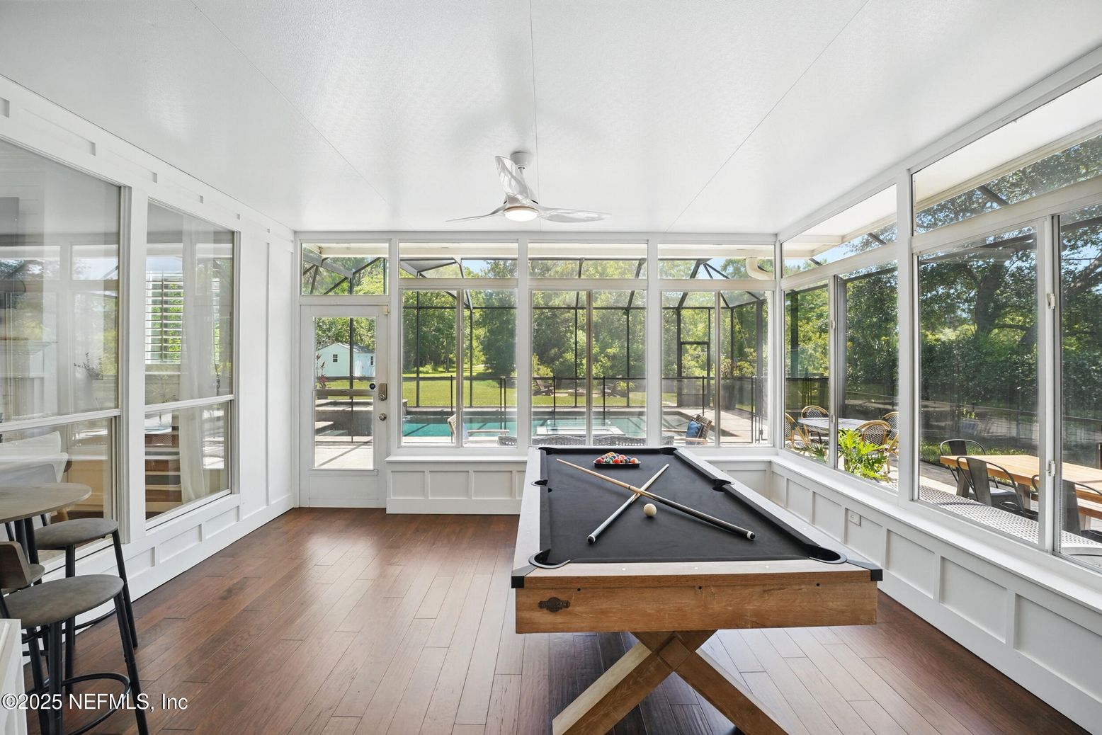 Billiard Table, Game Room, Interior, Sun Room, Wood Texture Flooring