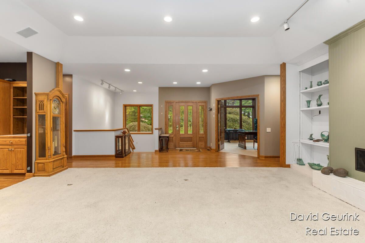 Empty room, Fireplace, Interior, Recessed Lighting, Wood Texture Flooring