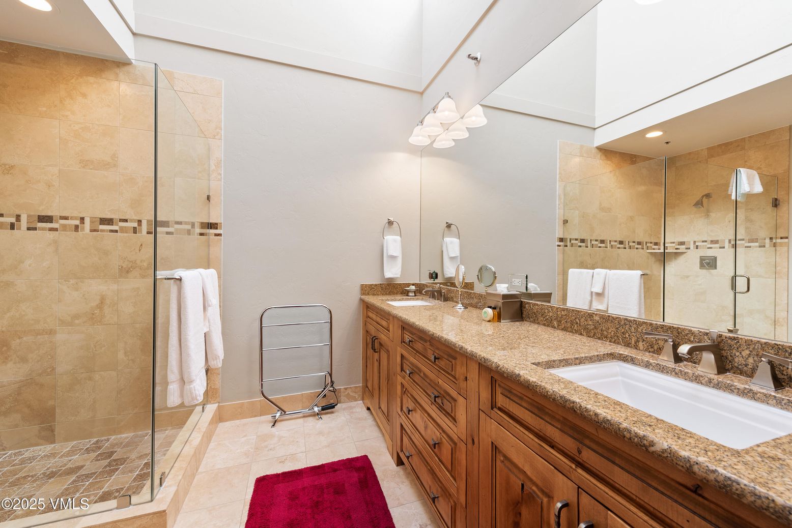 Bathroom, Dual Sink Vanities, Glass Shower, Interior, Recessed Lighting