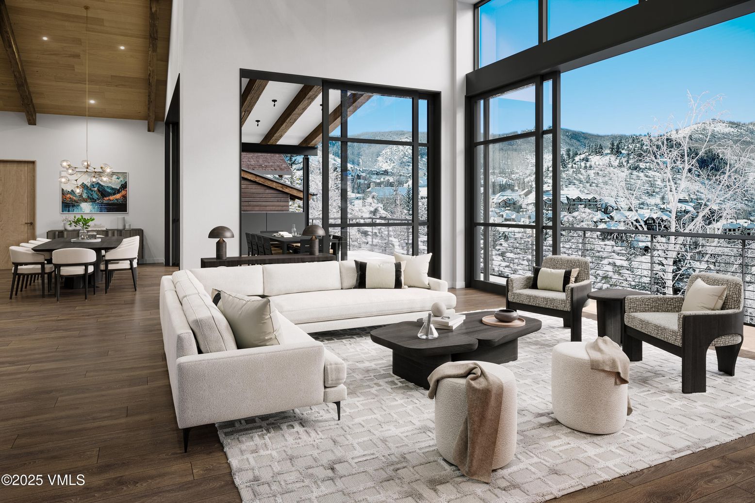 Dining room, Interior, Living room, Recessed Lighting, Wooden Ceilings, Wood Texture Flooring