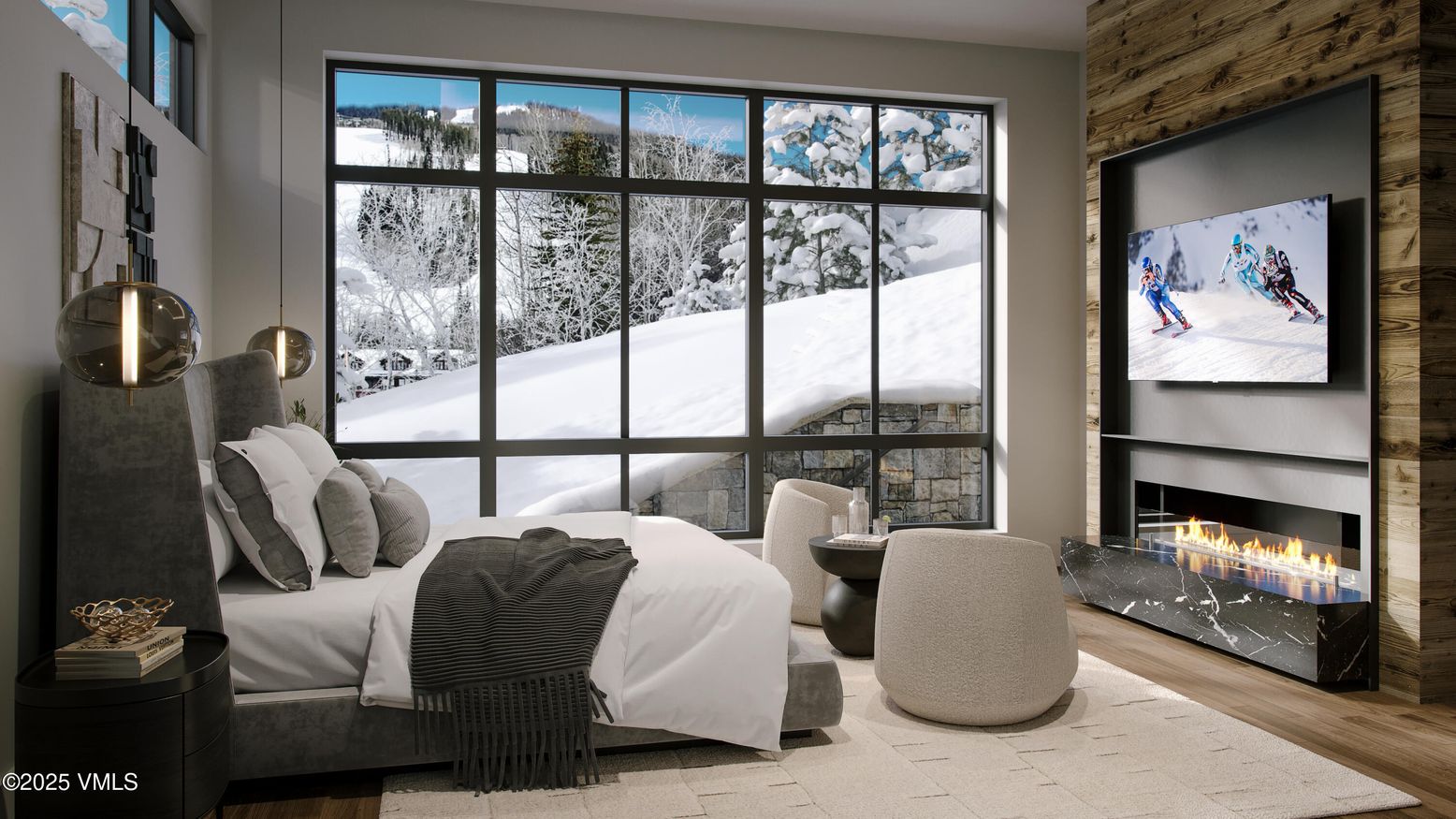 Bedroom, Fireplace, Interior, Wood Texture Flooring