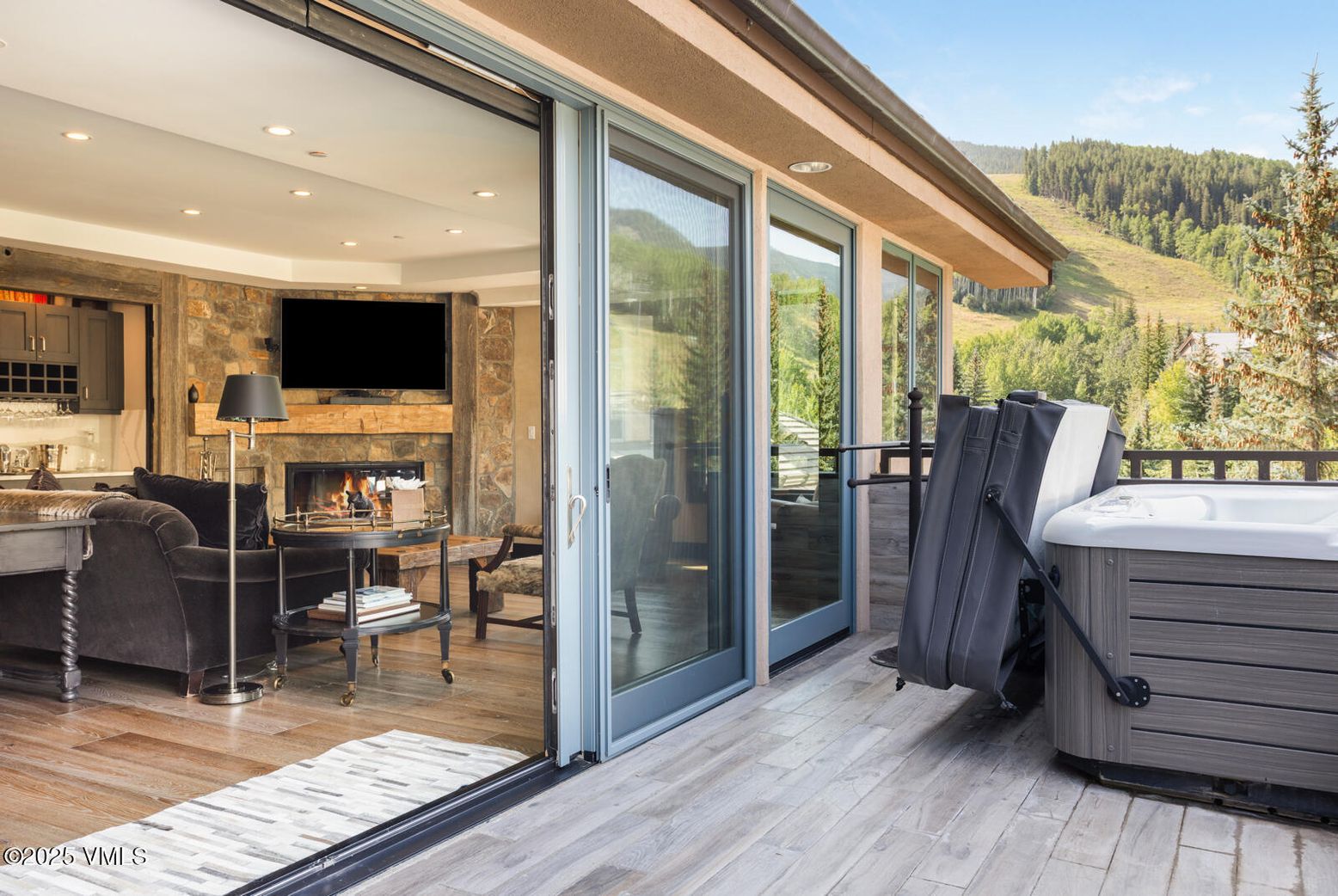 Exterior, Fireplace, Hot Tub, Interior, Recessed Lighting, Wood Texture Flooring