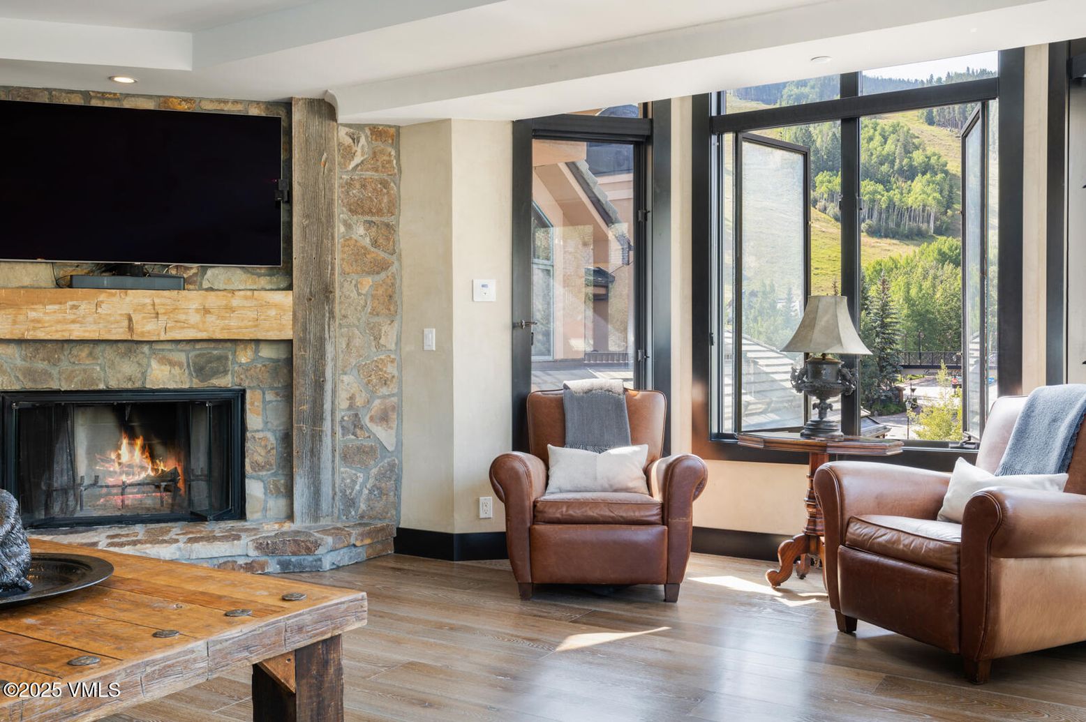 Fireplace, Interior, Recessed Lighting, Wood Texture Flooring