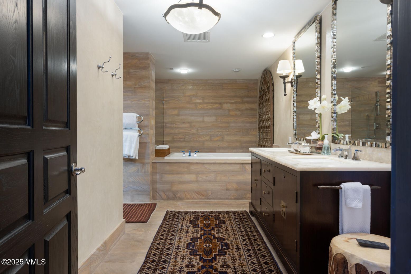 Bathroom, Glass Shower, Interior, Recessed Lighting, Wooden Walls