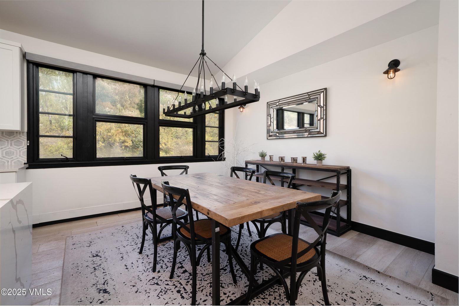 Dining room, Interior, Pendant Lights, Wood Texture Flooring