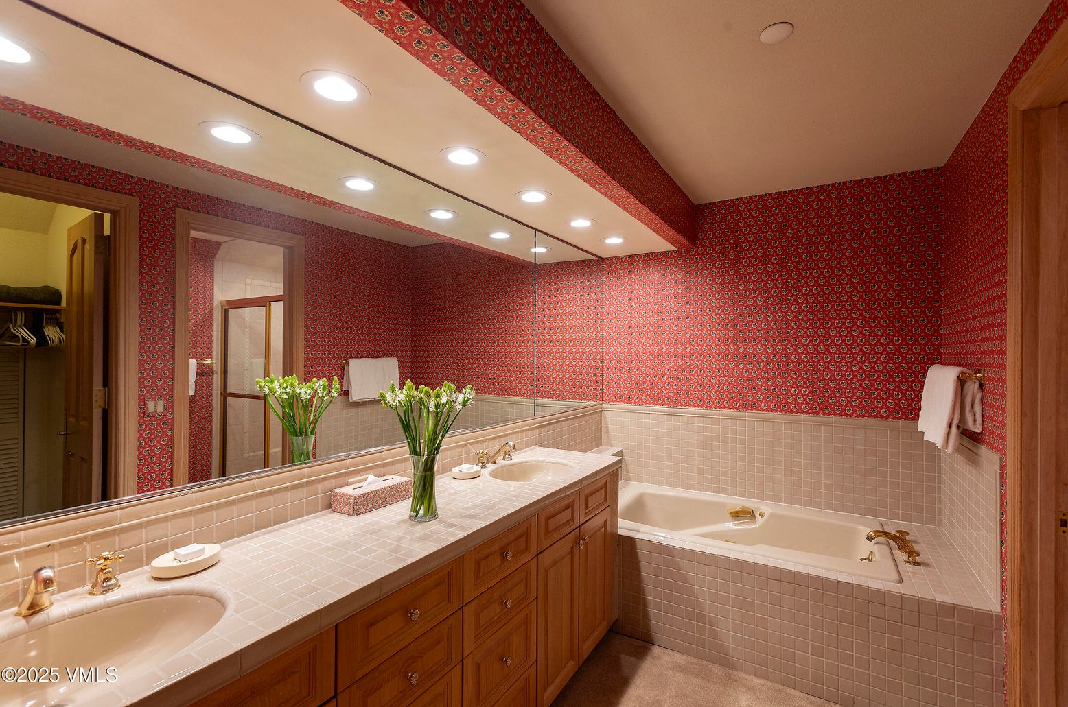Bathroom, Dual Sink Vanities, Interior, Recessed Lighting, Tile Countertops