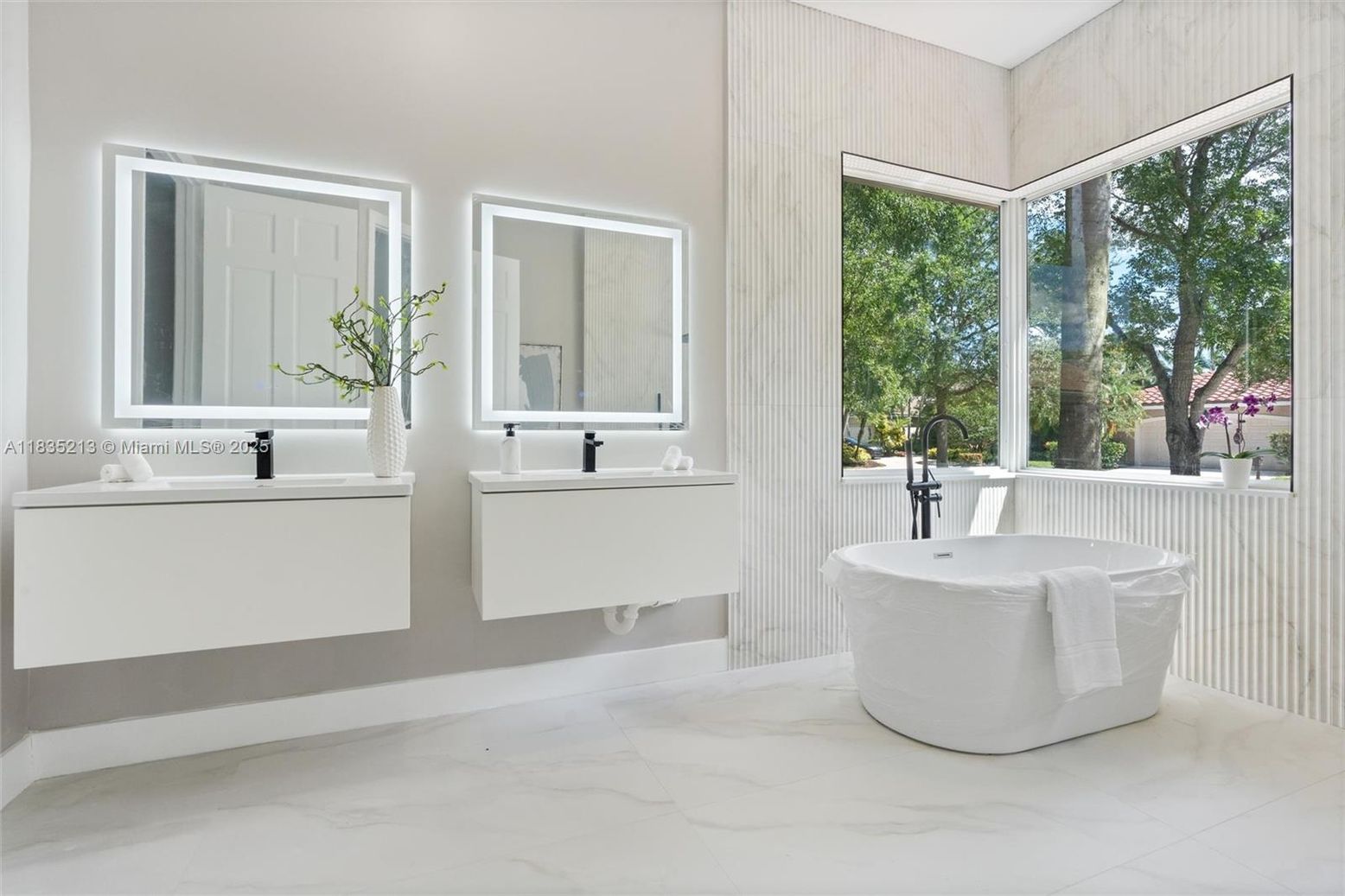 Bathroom, Dual Sink Vanities, Free Standing Baths, Interior, Marble