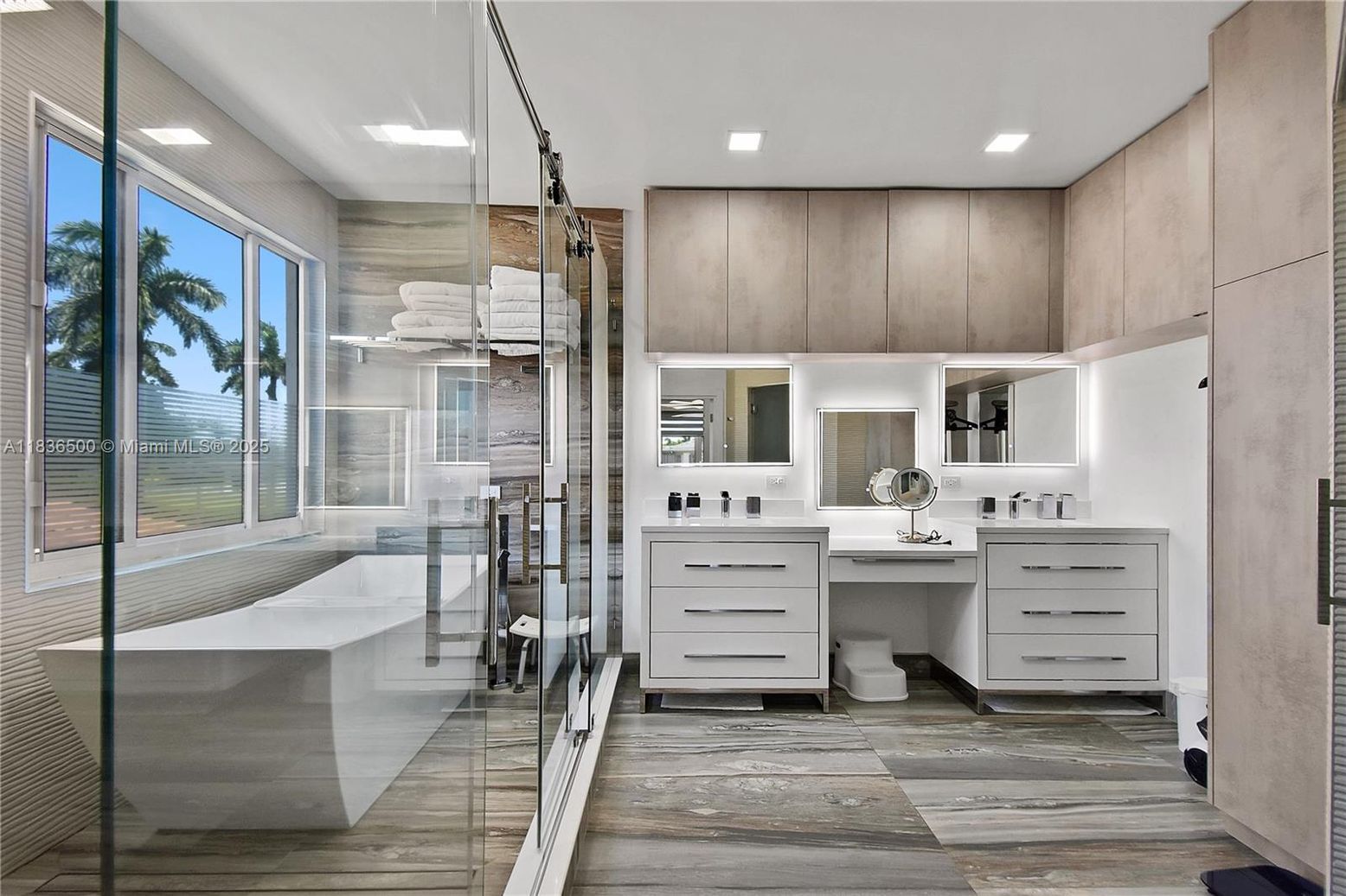 Bathroom, Dual Sink Vanities, Glass Shower, Interior, Recessed Lighting