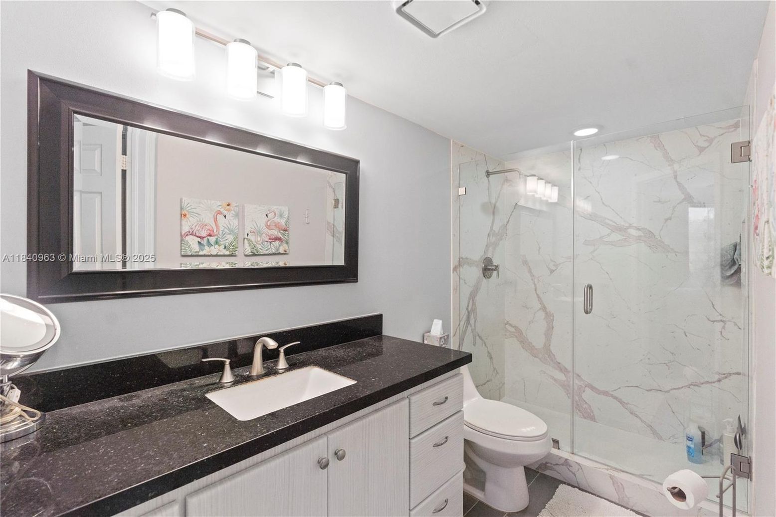 Bathroom, Glass Shower, Interior, Marble Walls, Recessed Lighting