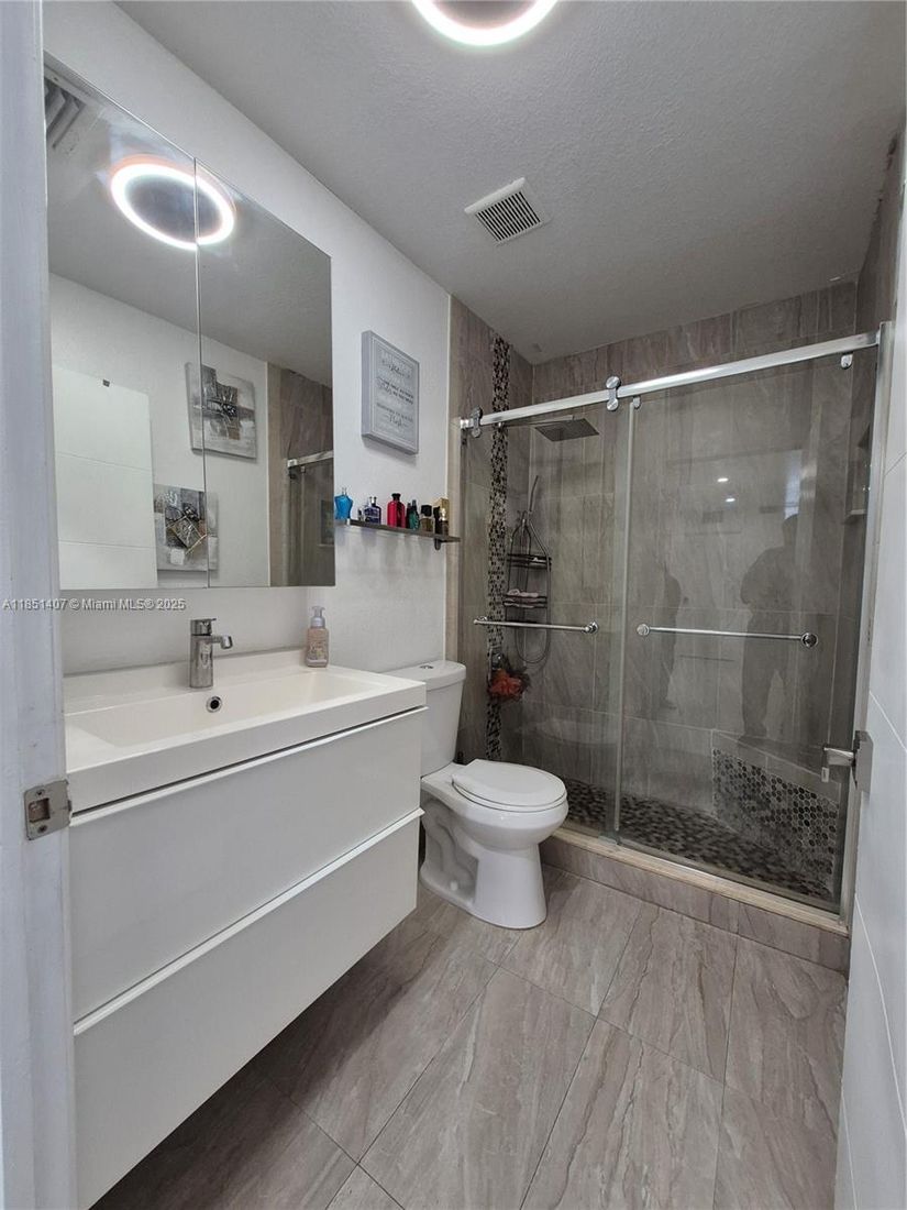 Bathroom, Glass Shower, Interior, Recessed Lighting