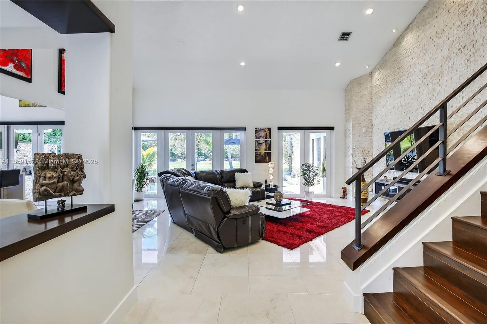 Interior, Living room, Recessed Lighting, Stone Walls