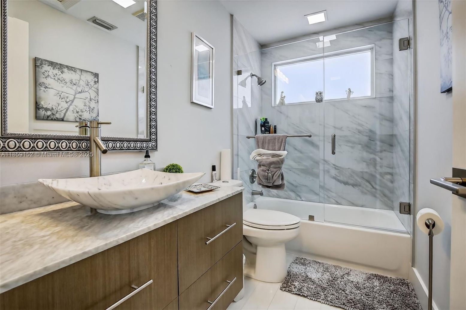 Bathroom, Glass Shower, Interior, Marble Walls, Recessed Lighting