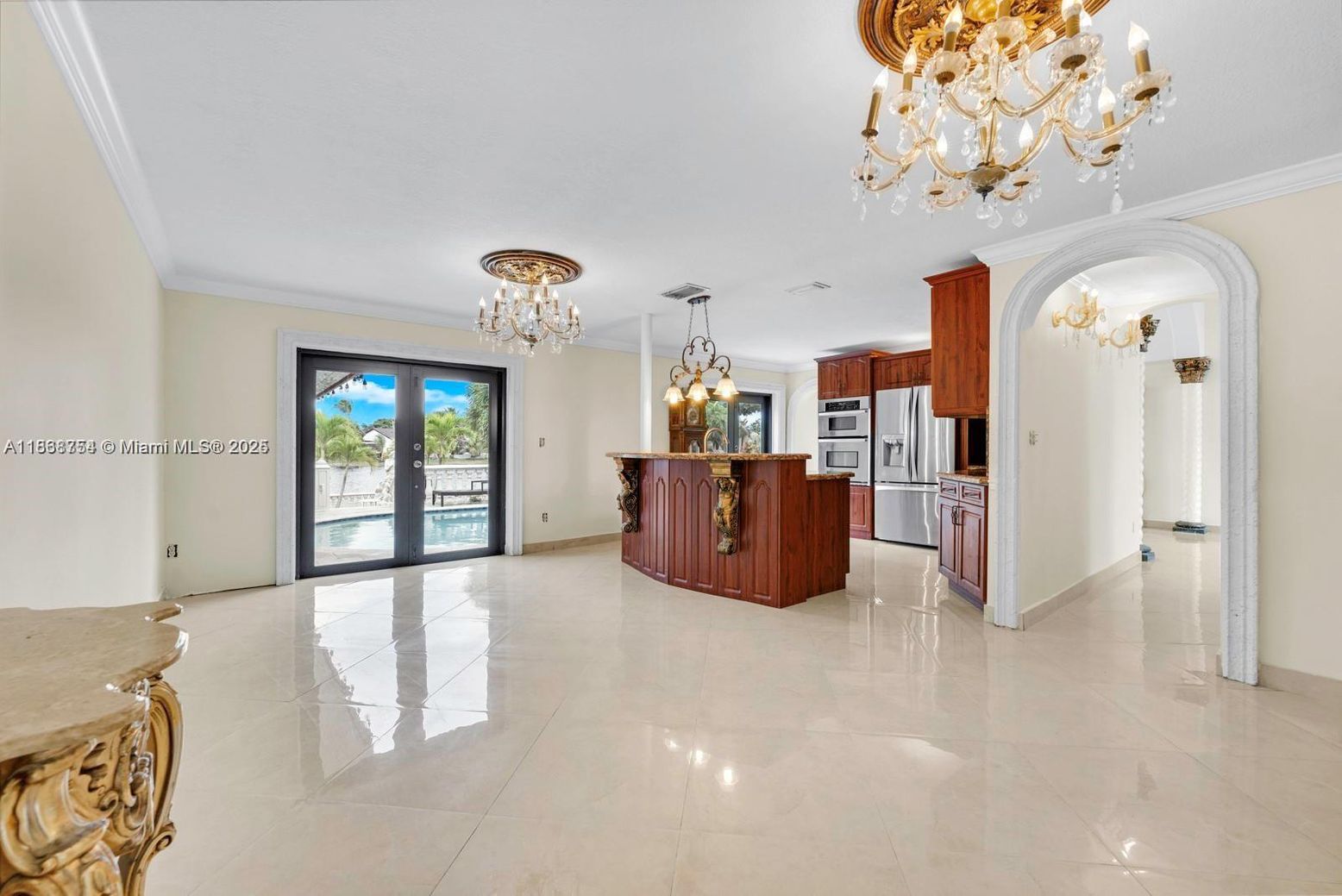 Chandelier, Interior, Kitchen, Stainless Steel Appliances