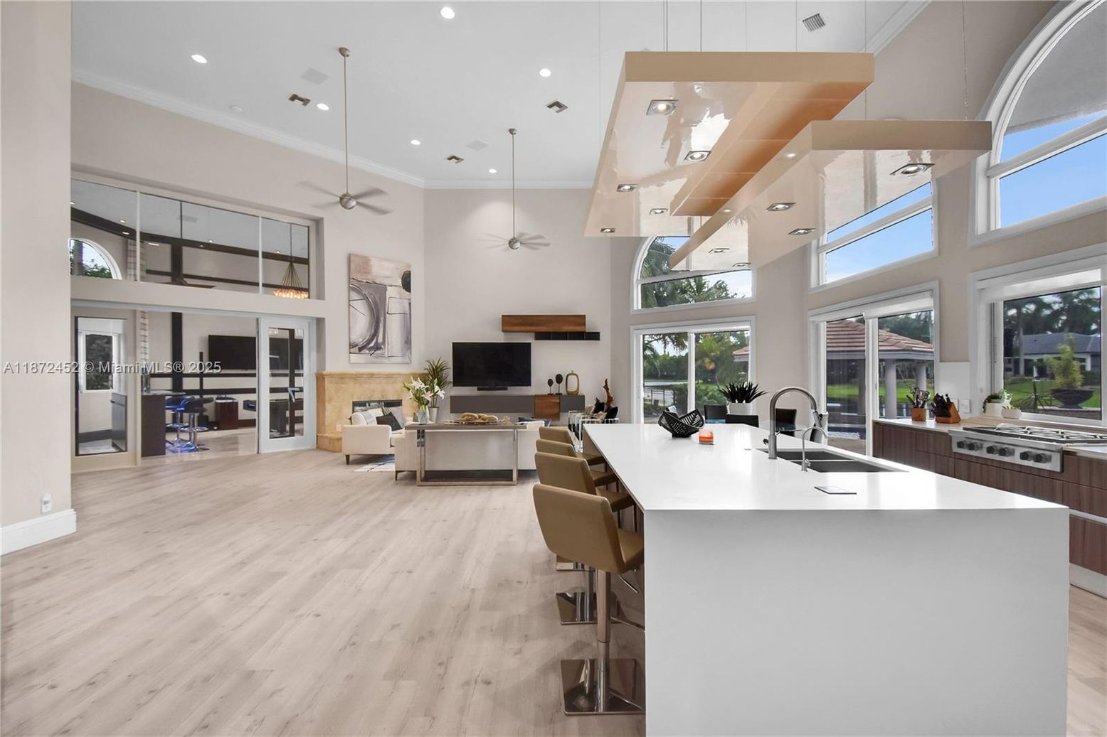 Interior, Kitchen, Pendant Lights, Recessed Lighting, Wood Texture Flooring