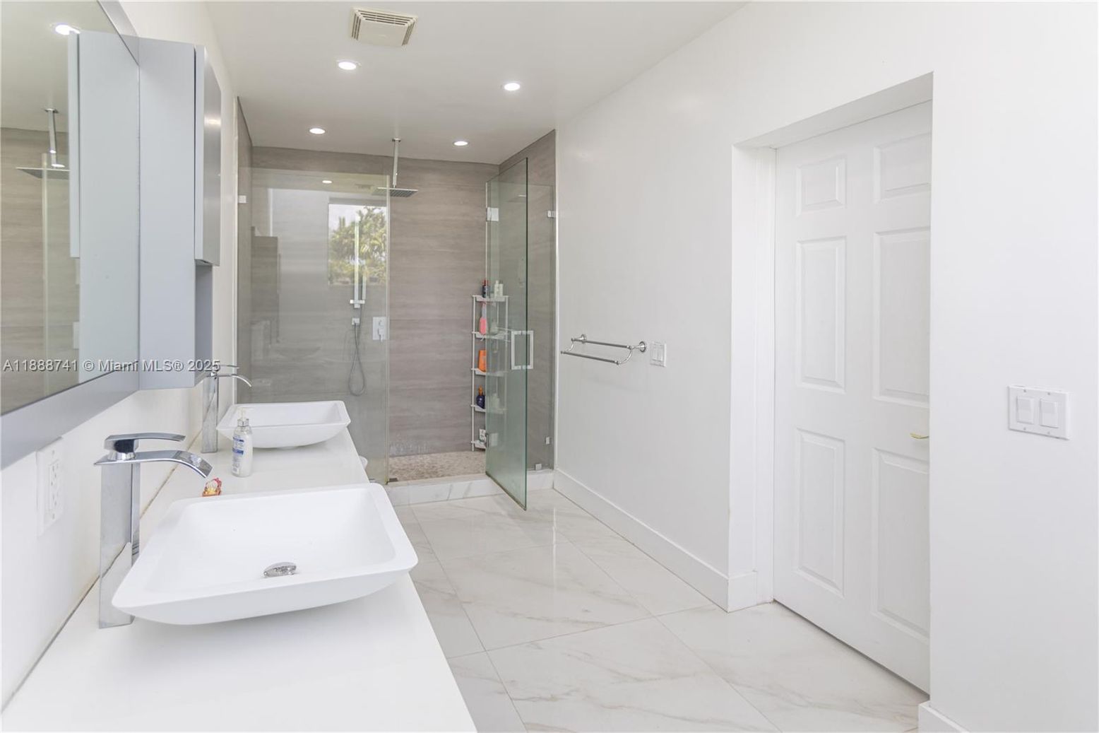 Bathroom, Glass Shower, Interior, Marble, Recessed Lighting
