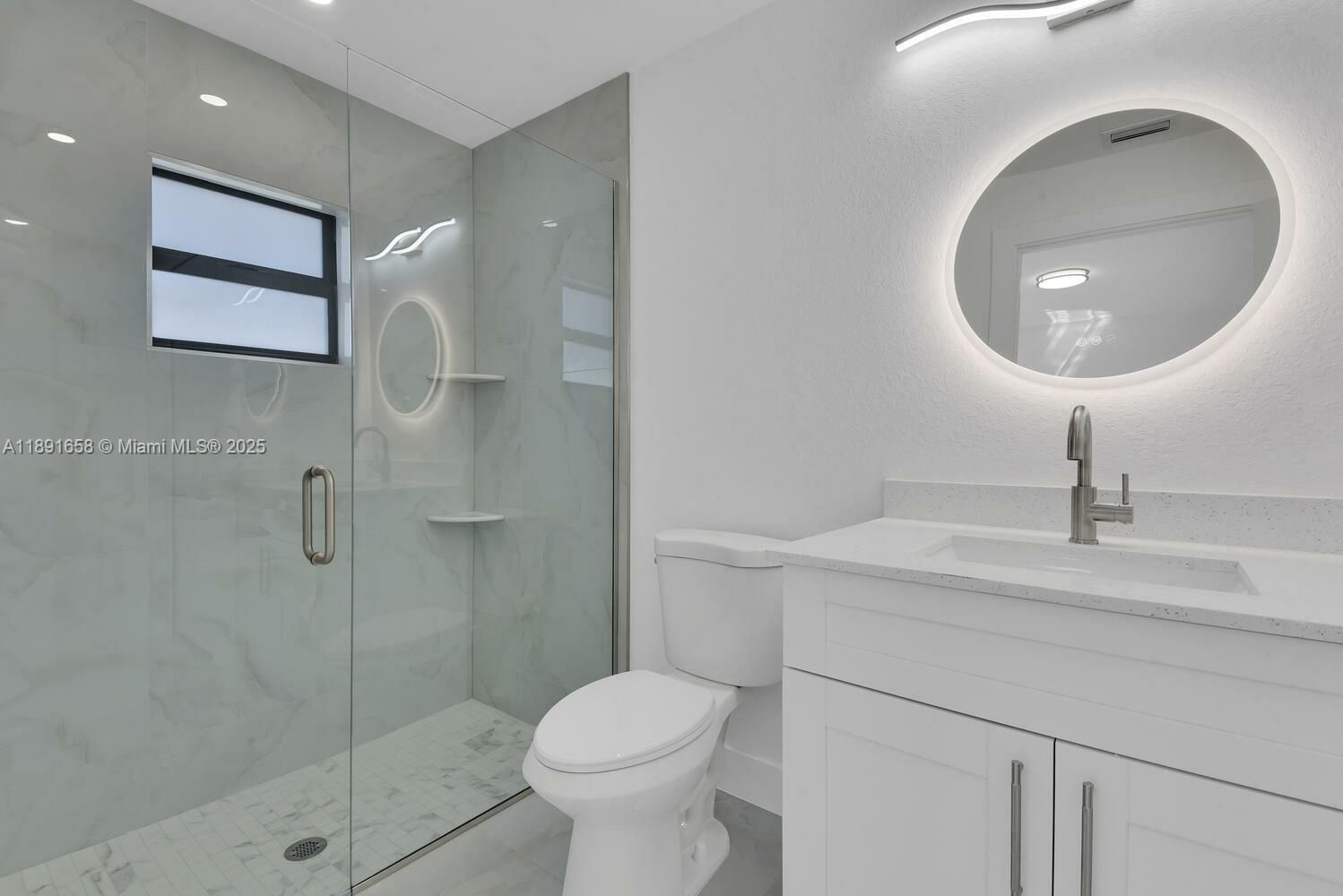 Bathroom, Glass Shower, Interior, Marble Walls, Recessed Lighting