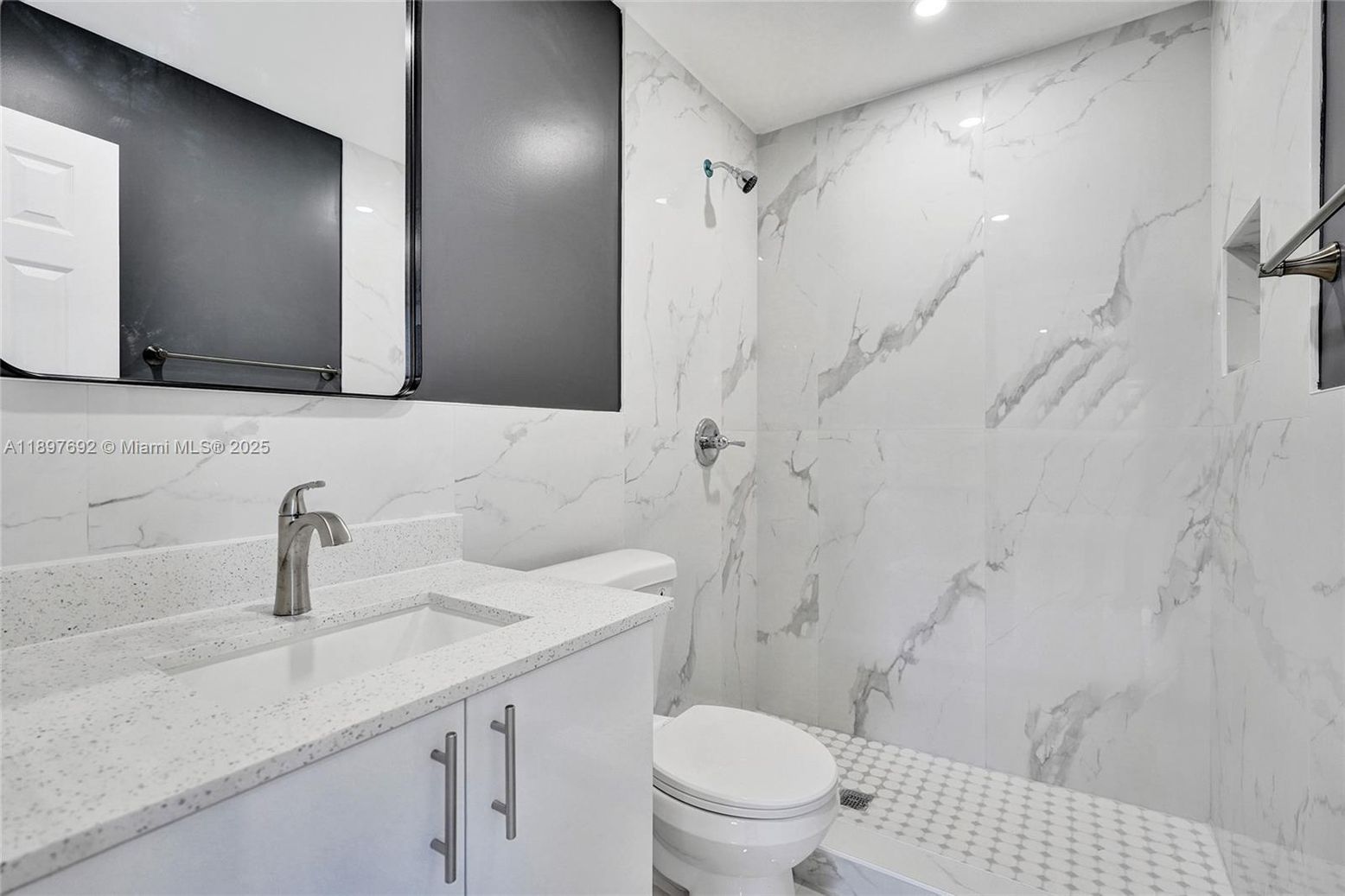 Bathroom, Interior, Marble Walls, Recessed Lighting