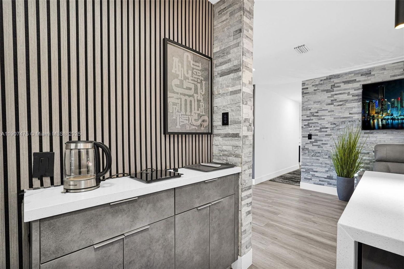 Interior, Stone Walls, Wood Texture Flooring